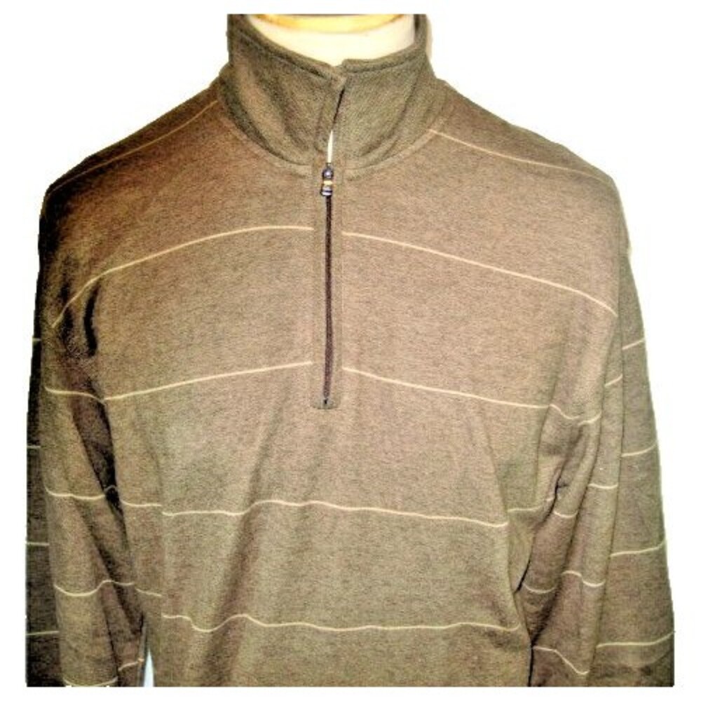 Mens Arrow Brown Stripe 1/4 Zip Pullover LS Cotton Casual Winter Shirt sz L